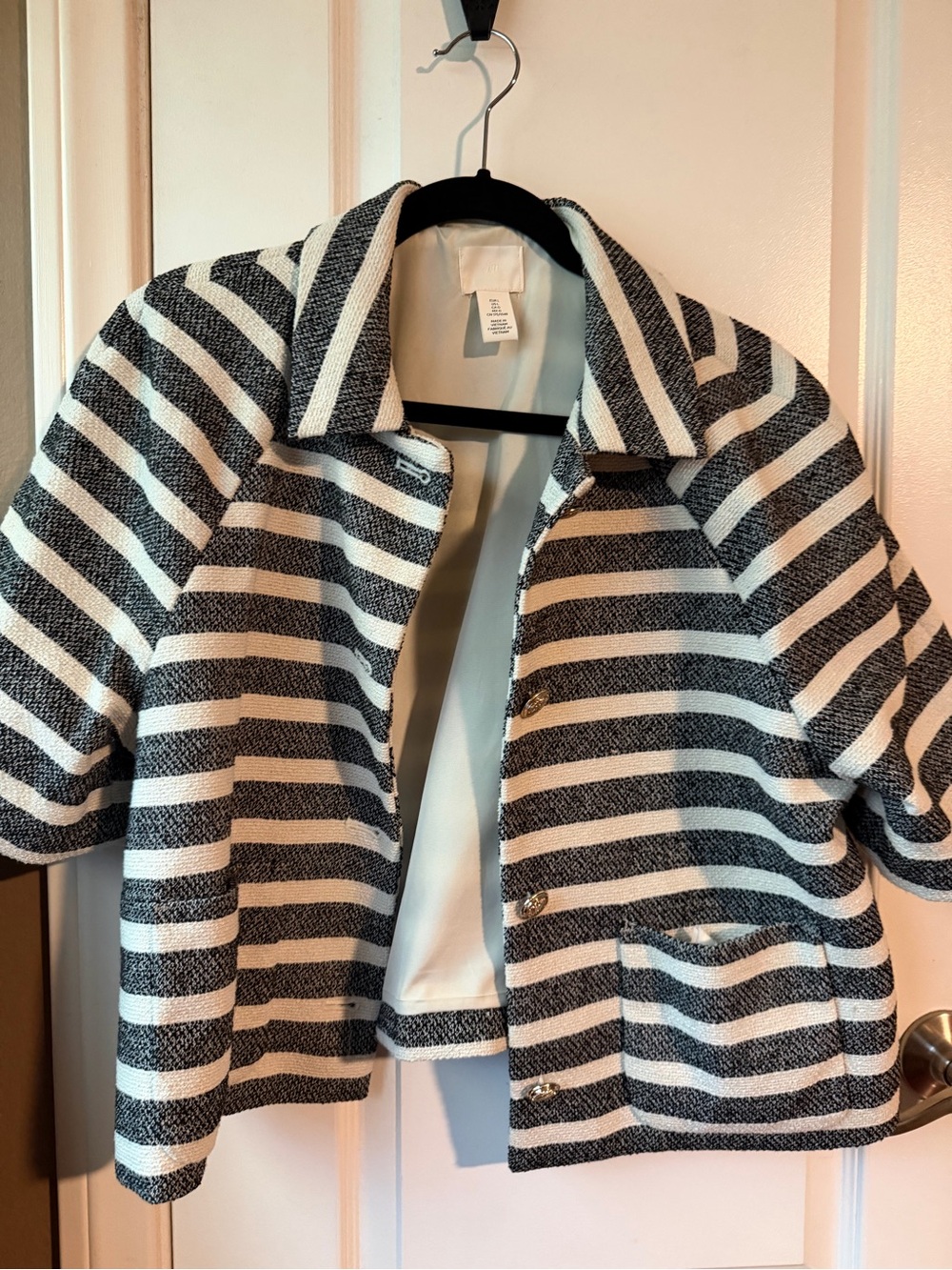 H&M Black and White Striped Short Blazer